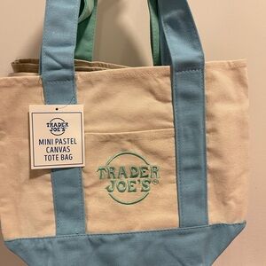 Trader Joe's Mini Pastel Canvas Tote Bag - Cream & Light Blue